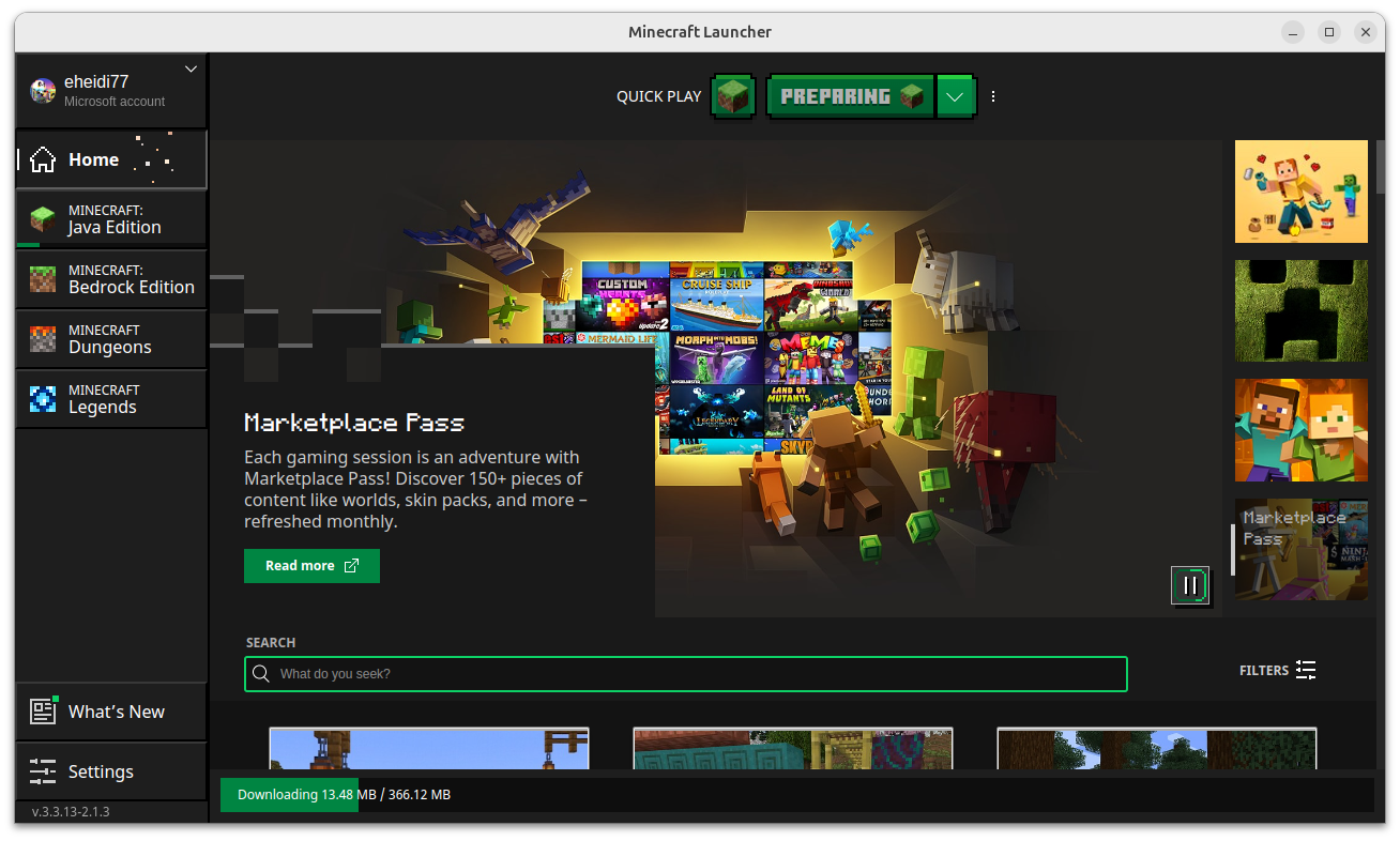 Minecraft game launcher for PC